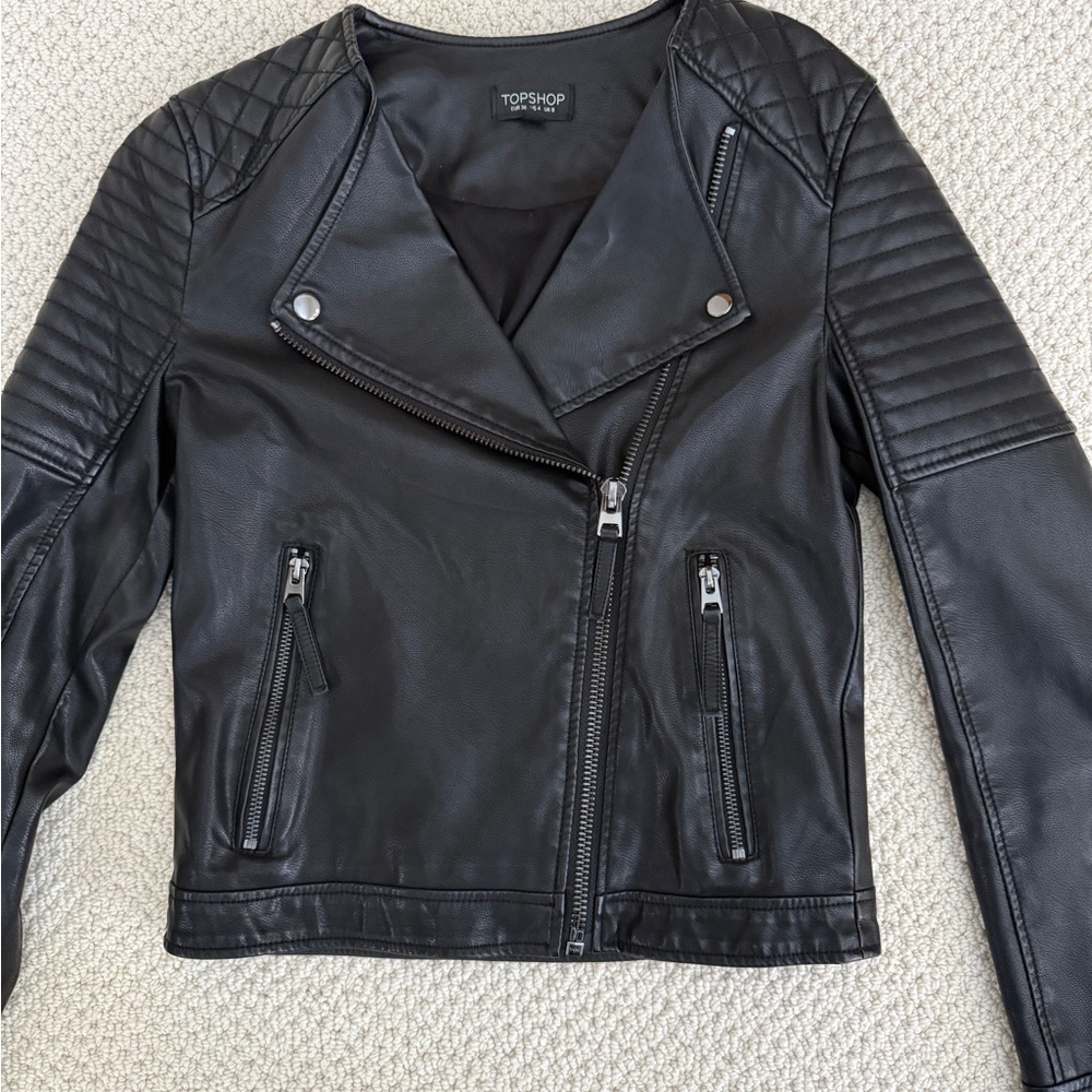 Topshop Black Leather Biker Jacket